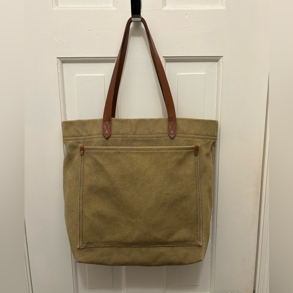 MADEWELL MEDIUM CANVAS TRANSPORT TOTE WITH CROSSBODY STRAP OLIVE/KHAKI